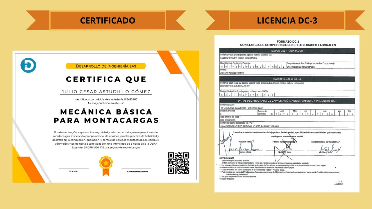 Certificado de Mecánica de montacargas 